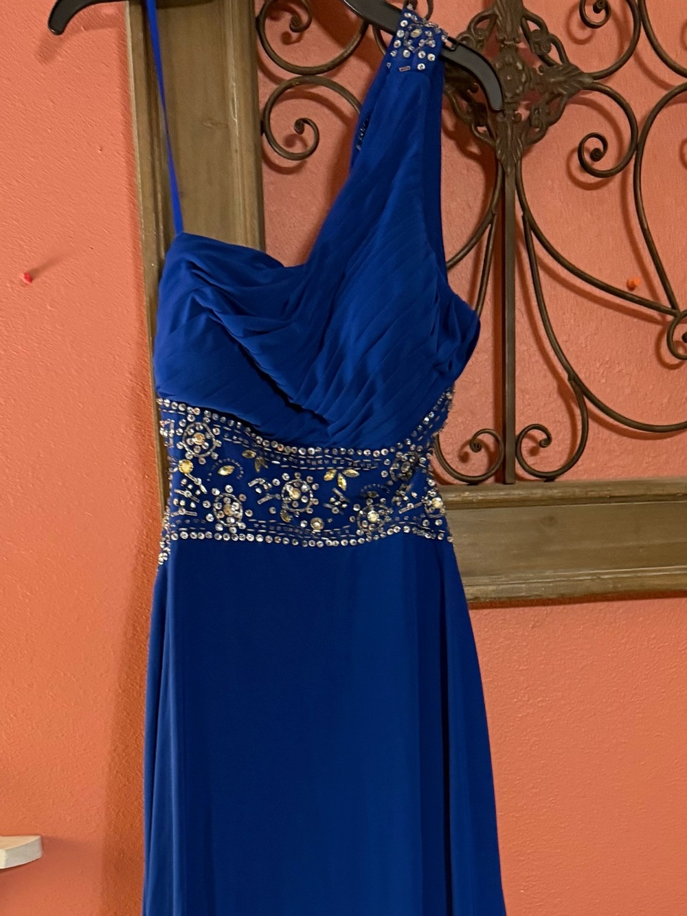 Blondie Nites Royal Blue Evening Gown with Beaded Waist Size 7